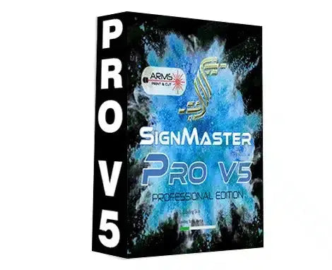 SignMaster Pro V5 interface — professional signmaking, design, and vinyl cutting software with contour cutting and print tools