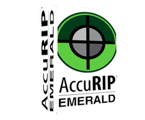 AccuRIP Emerald 2023 logo — professional RIP software for screen printing and film output. Main image