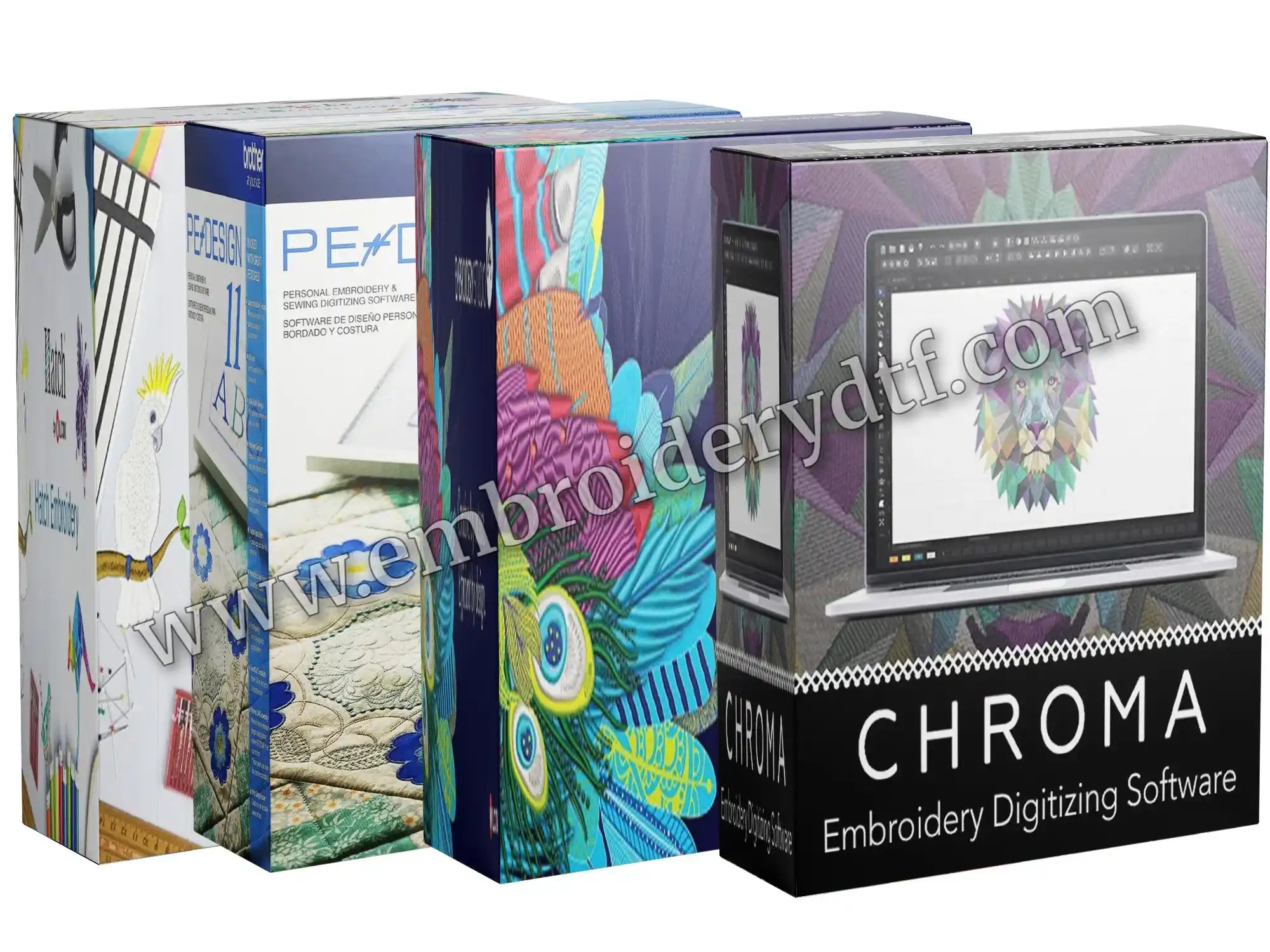 Pack Hatch 2 PE-Design 11 Wilcom E4.2 ChromaLuxe 24 Software Bundle / Hatch Embroidery 2 auto-digitizing / Brother PE-Design 11 PhotoStitch / Wilcom EmbroideryStudio E4.2 professional digitizing / ChromaLuxe 24 sublimation RIP software Main image